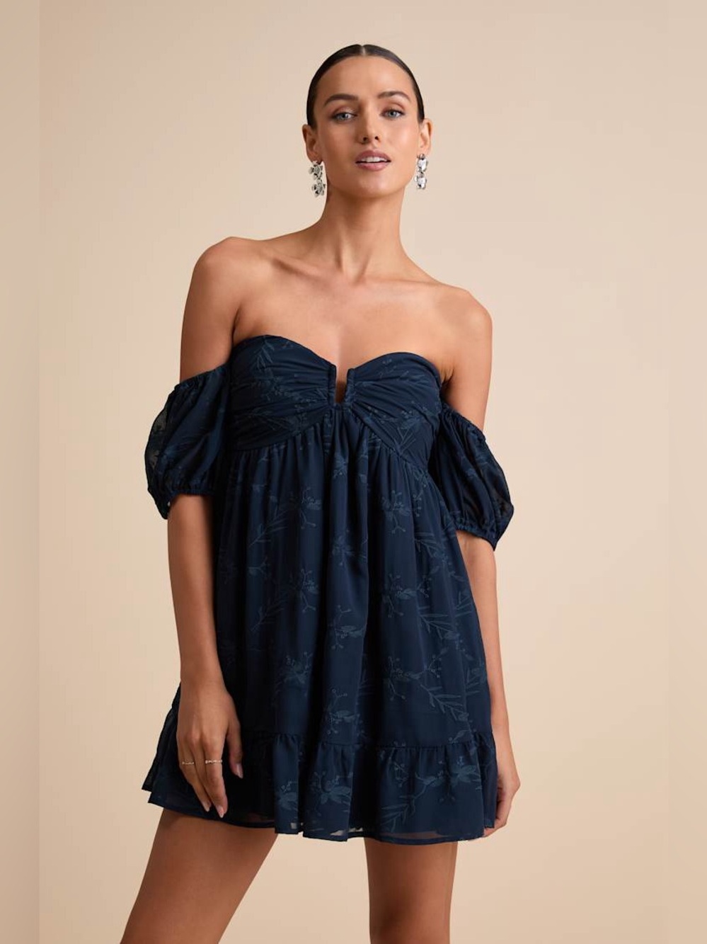 LULUS Floral Embroidered Off Shoulder Sweetheart Neck Coquette Babydoll Dress L